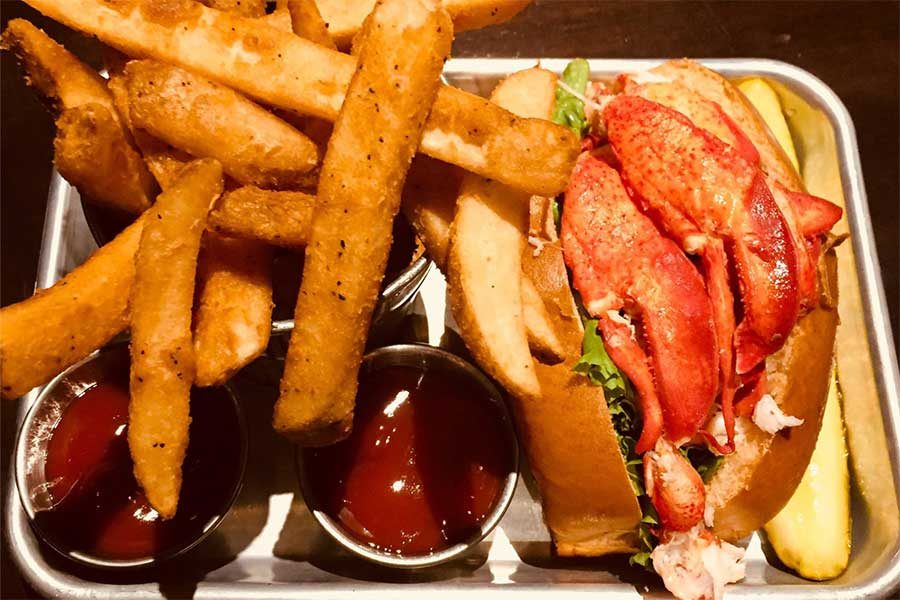 Pub lobster roll with fries at Oxford Casino Hotel in Maine