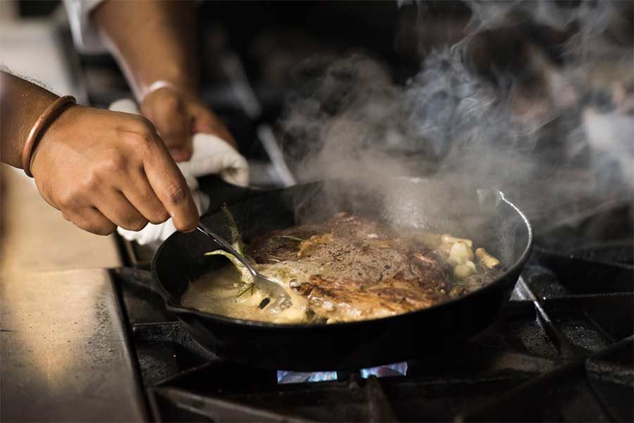 Sizzling skillet dish at Oxford Casino Hotel in Maine