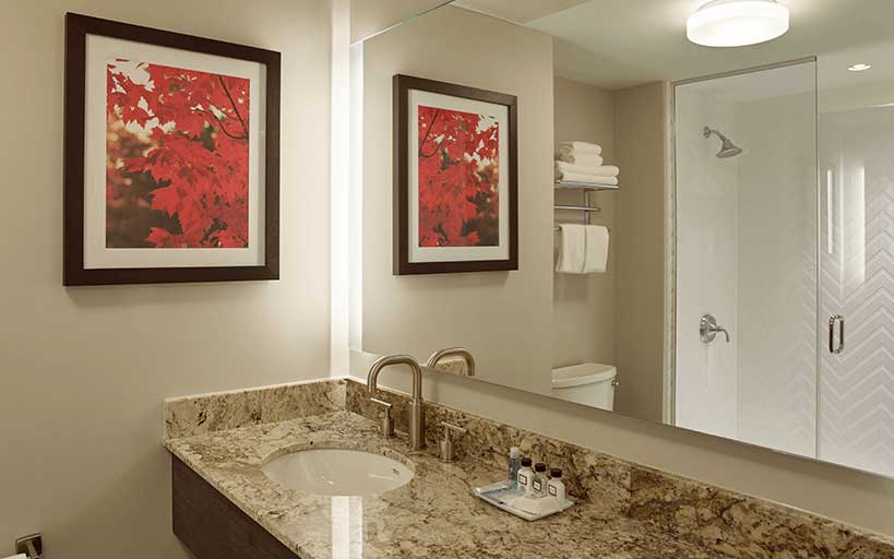 Double Queen Hotel Room Bathroom Area