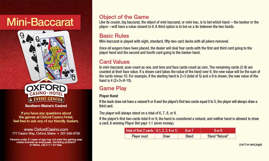 MiniBaccarat game rules page 1