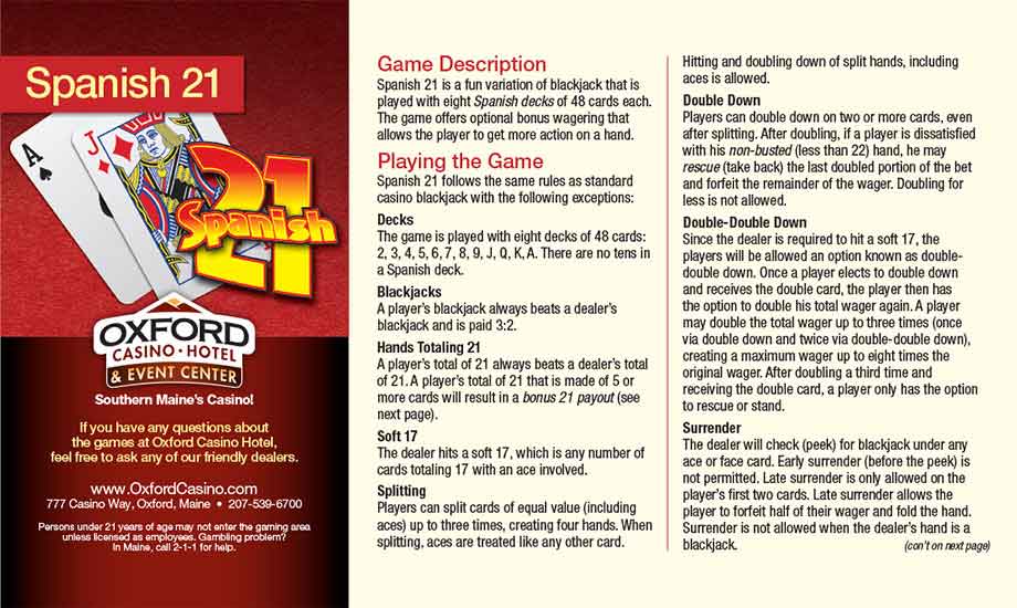 Spanish 21 game rules page 1