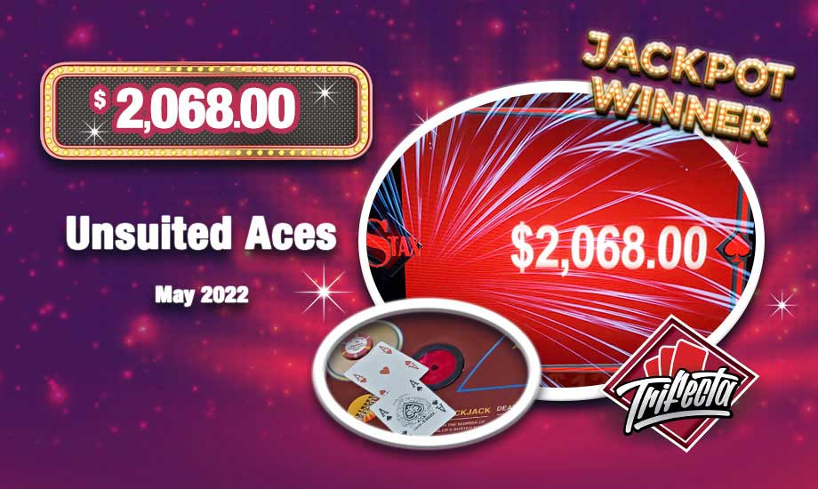 Unsuited Aces - $2,068.00 Table Games Blackjack Progressive Jackpot WIN