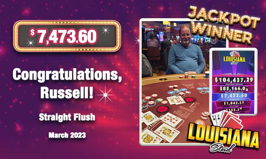 Table Games JACKPOT winner $7,473.60 for a Straight Flush