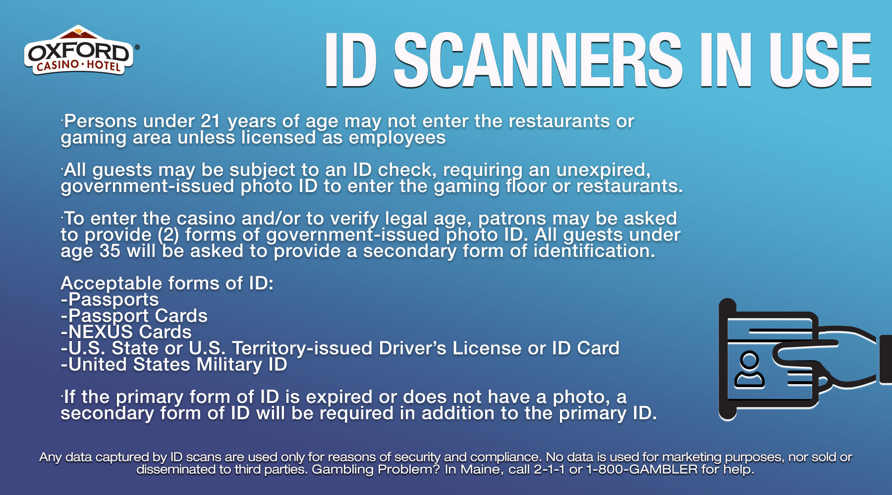 Identification Requirements for Oxford Casino Hotel
