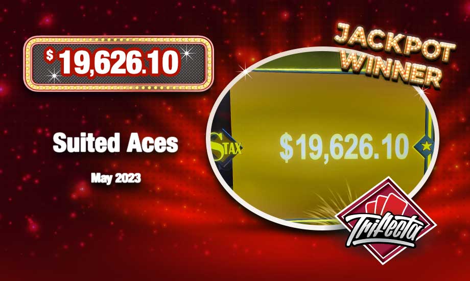 Trifecta Progressive Table Games Jackpot WINNER Suited Aces $19,626.10