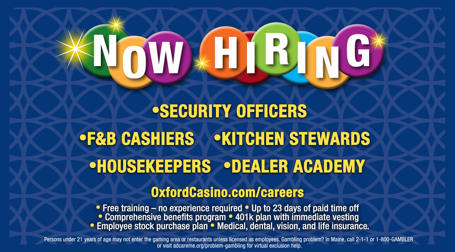 NOW HIRING at Oxford Casino Hotel!