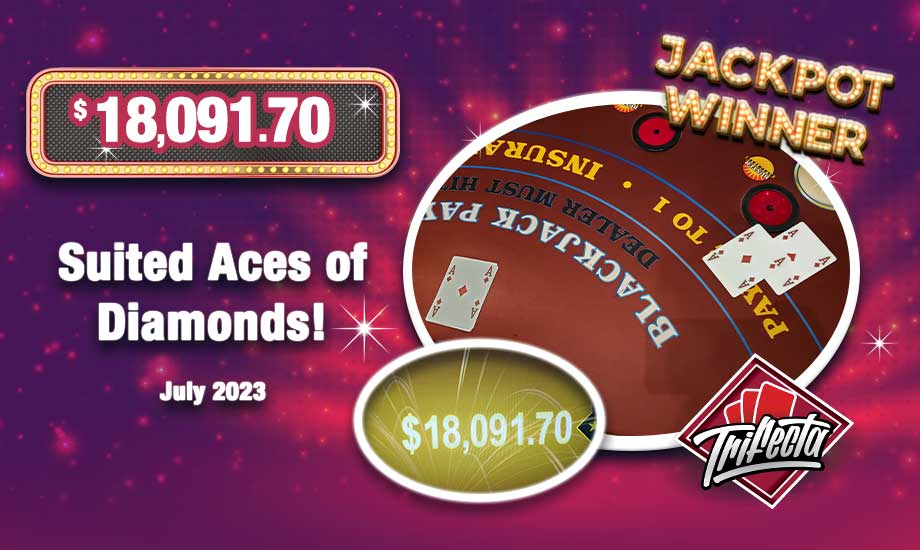 Suited Aces of Diamonds - jackpot winner on Table Games Blackjack Trifecta Progressive $18,091.70 winner!