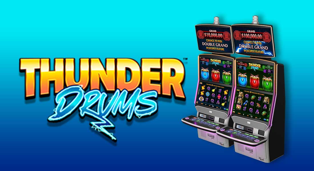 Light and Wonder Slot Machine Thunder Drums - Mayan Mask and Leaping Lions