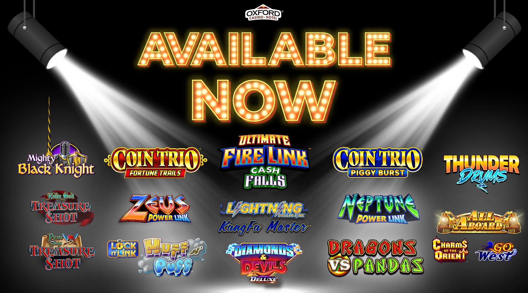 New Slot Machine games and themes available now at Oxford Casino Hotel