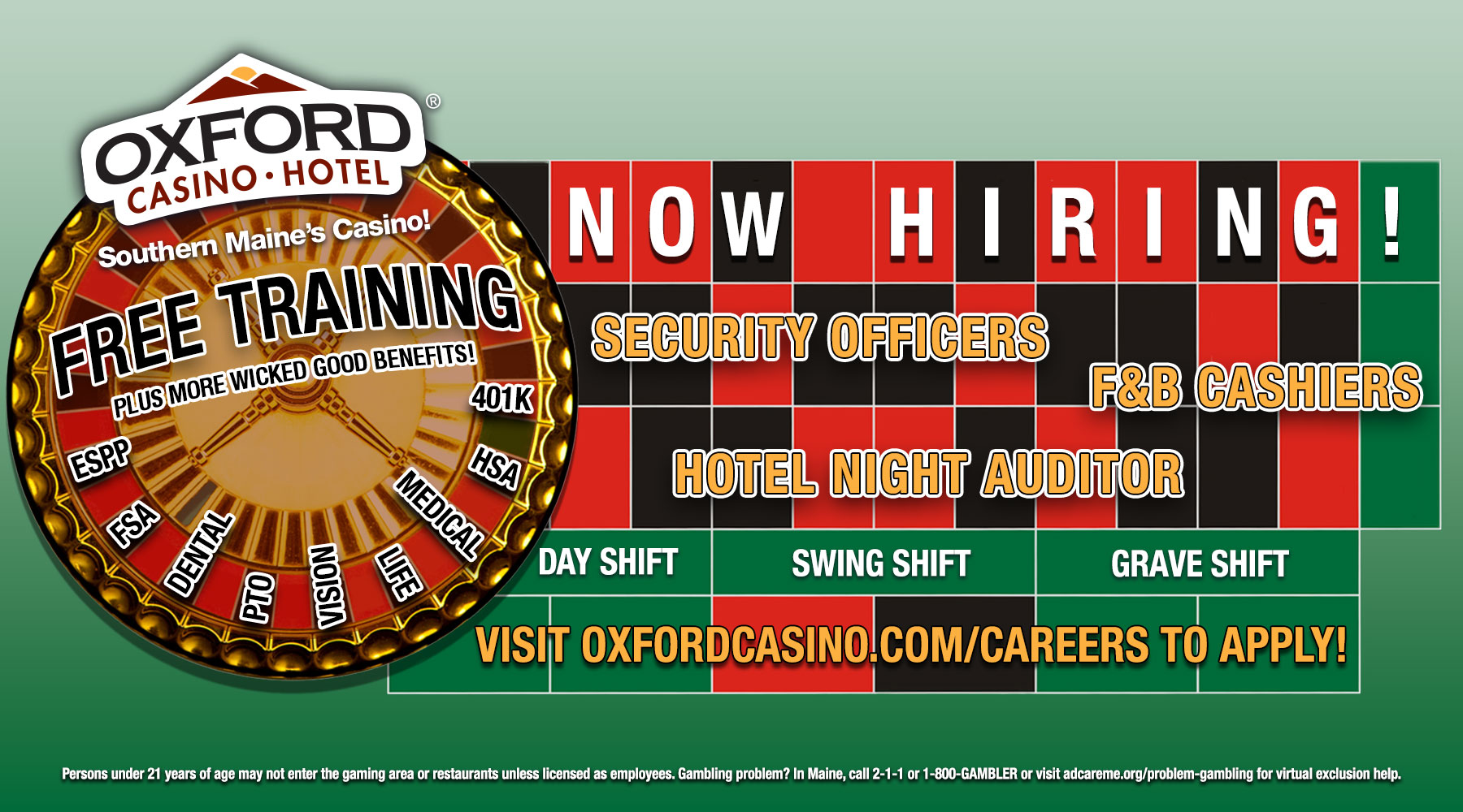 Now Hiring at Oxford Casino Hotel!