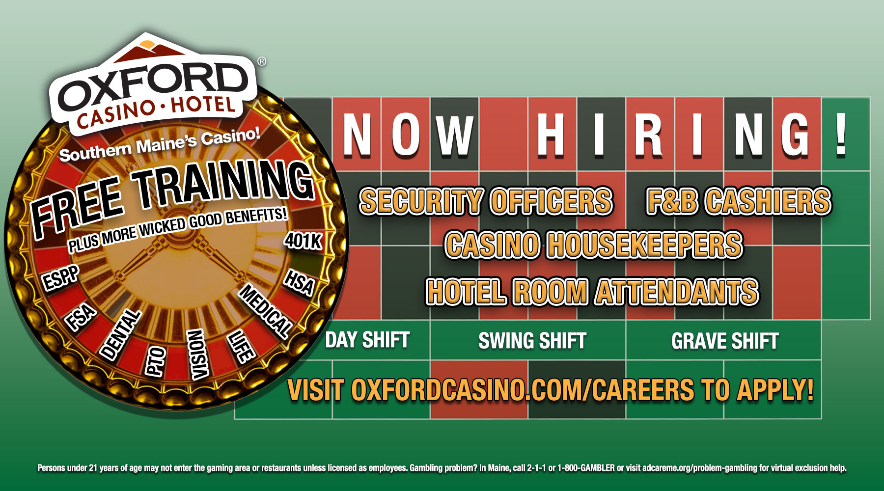 Now Hiring at Oxford Casino Hotel
