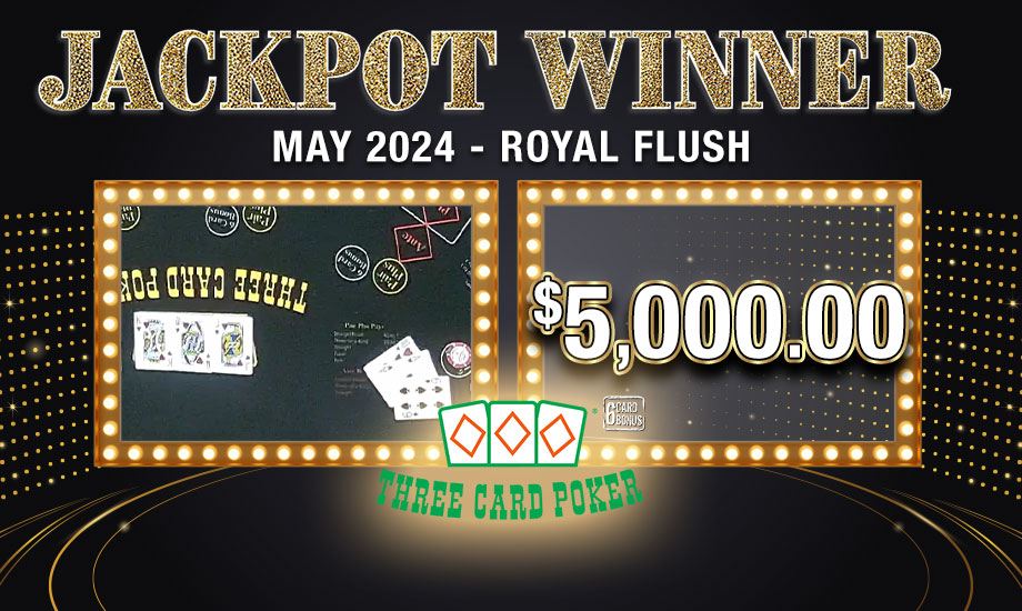 Royal Flush on Three Card Poker at Oxford Casino Hotel