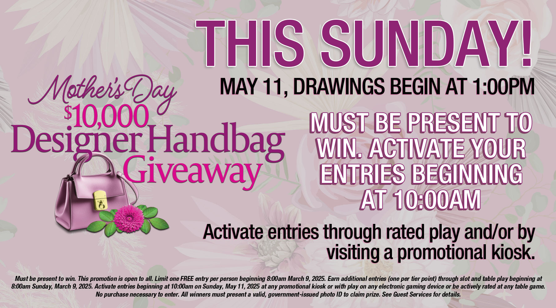 Mother's Day Designer Handbag Giveaway at Oxford Casino Hotel Sunday May 11
