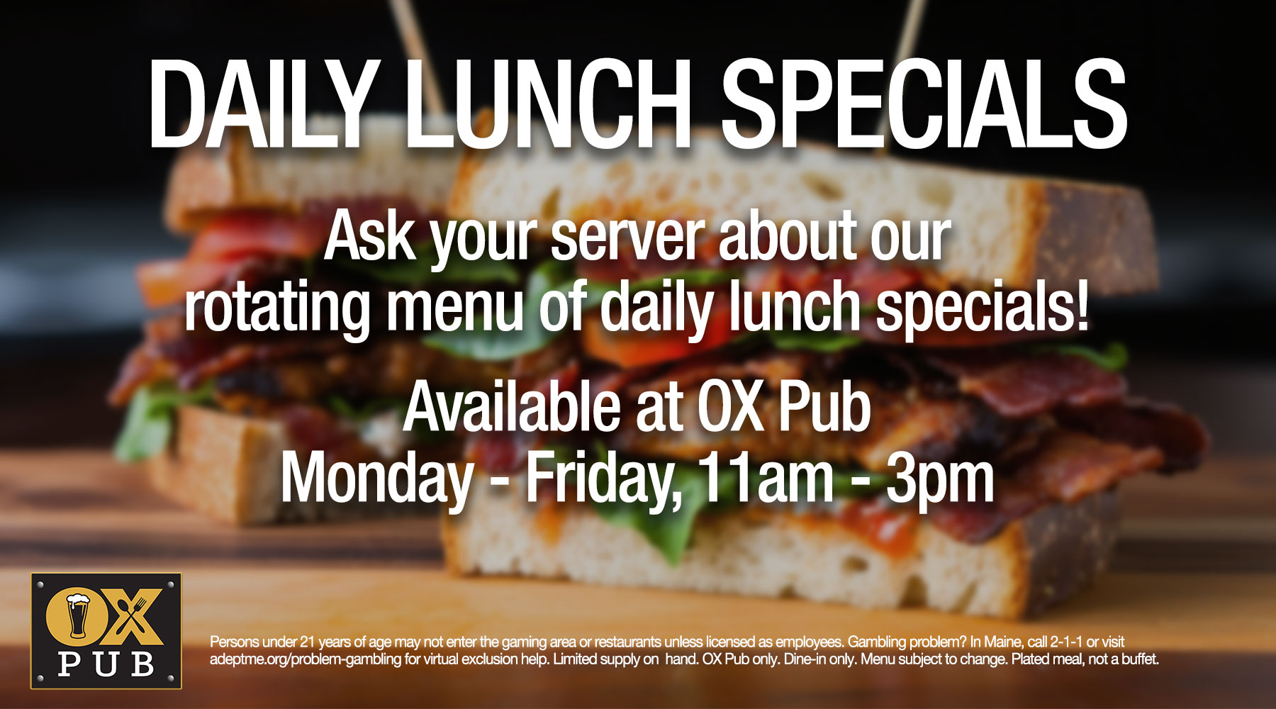 OX Pub lunch specials