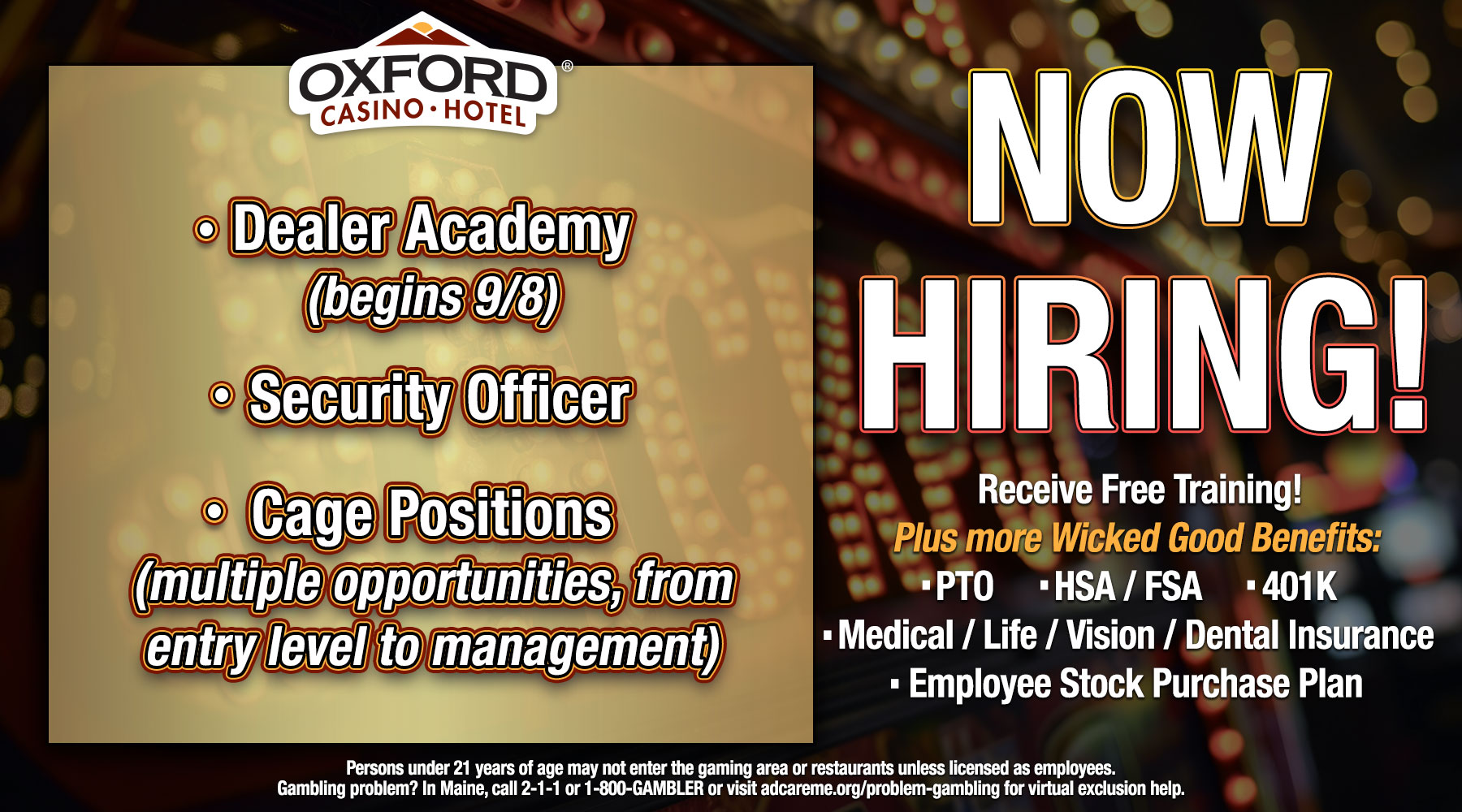Now Hiring at Oxford Casino Hotel