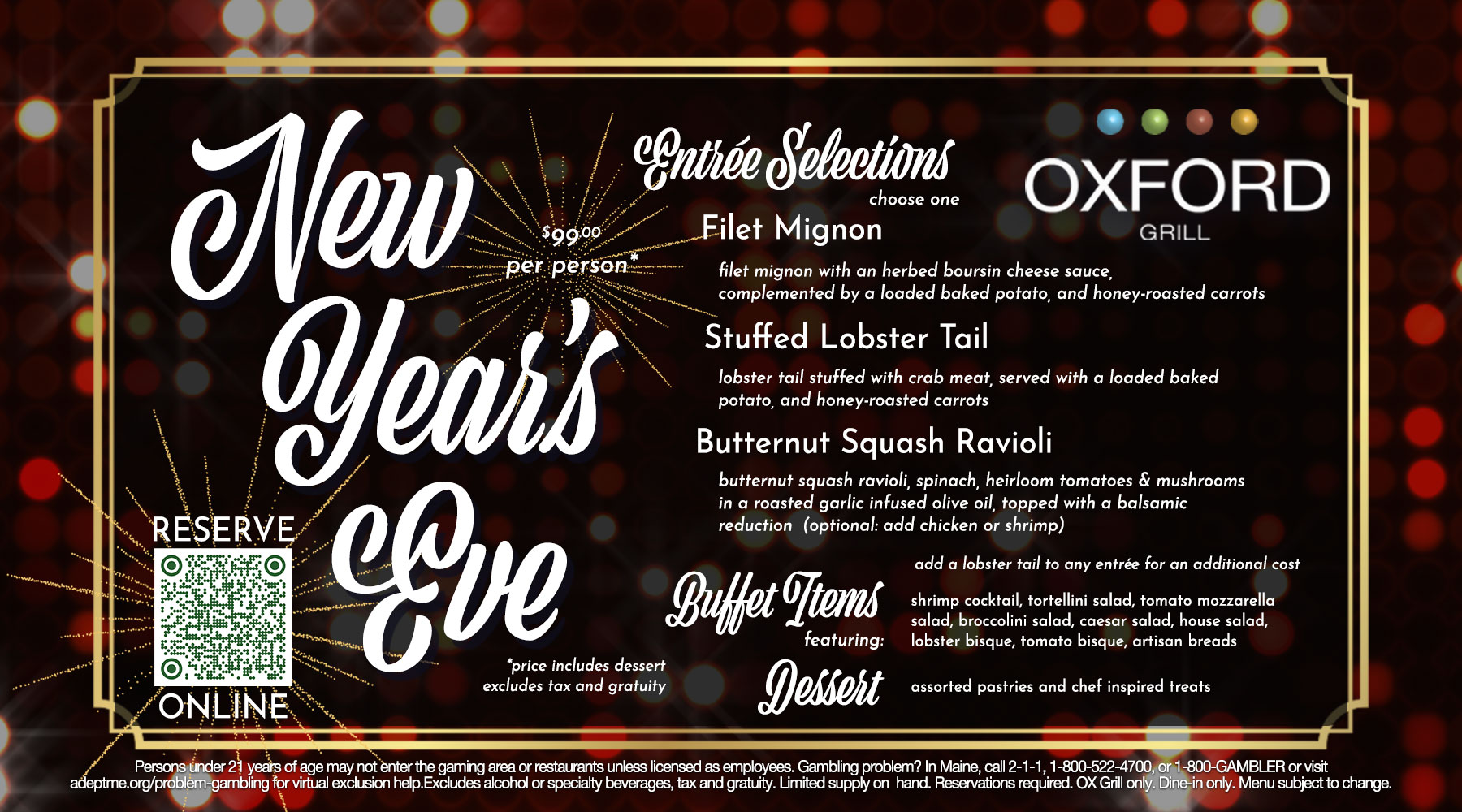 New Year's Eve Dinner at Oxford Grill